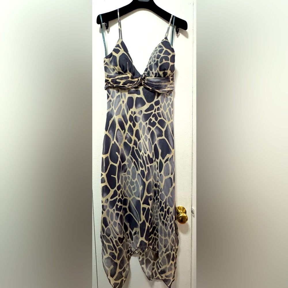 INSANE Y2K 2000s BCBG Paris Silk Fairy Abstract Giraffe Print Dress 8 💕🩷 RARE